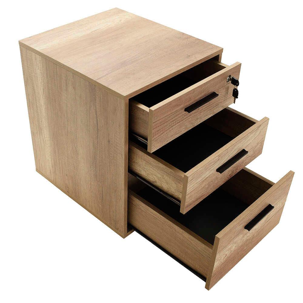 Corp Mobil NKS-530-TT-1 Home Collection® New York Rollbox, 3 Sertare, sertar cu cheie, Natur, 45x63x51 cm