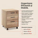 Corp Mobil NKS-530-TT-1 Home Collection® New York Rollbox, 3 Sertare, sertar cu cheie, Natur, 45x63x51 cm