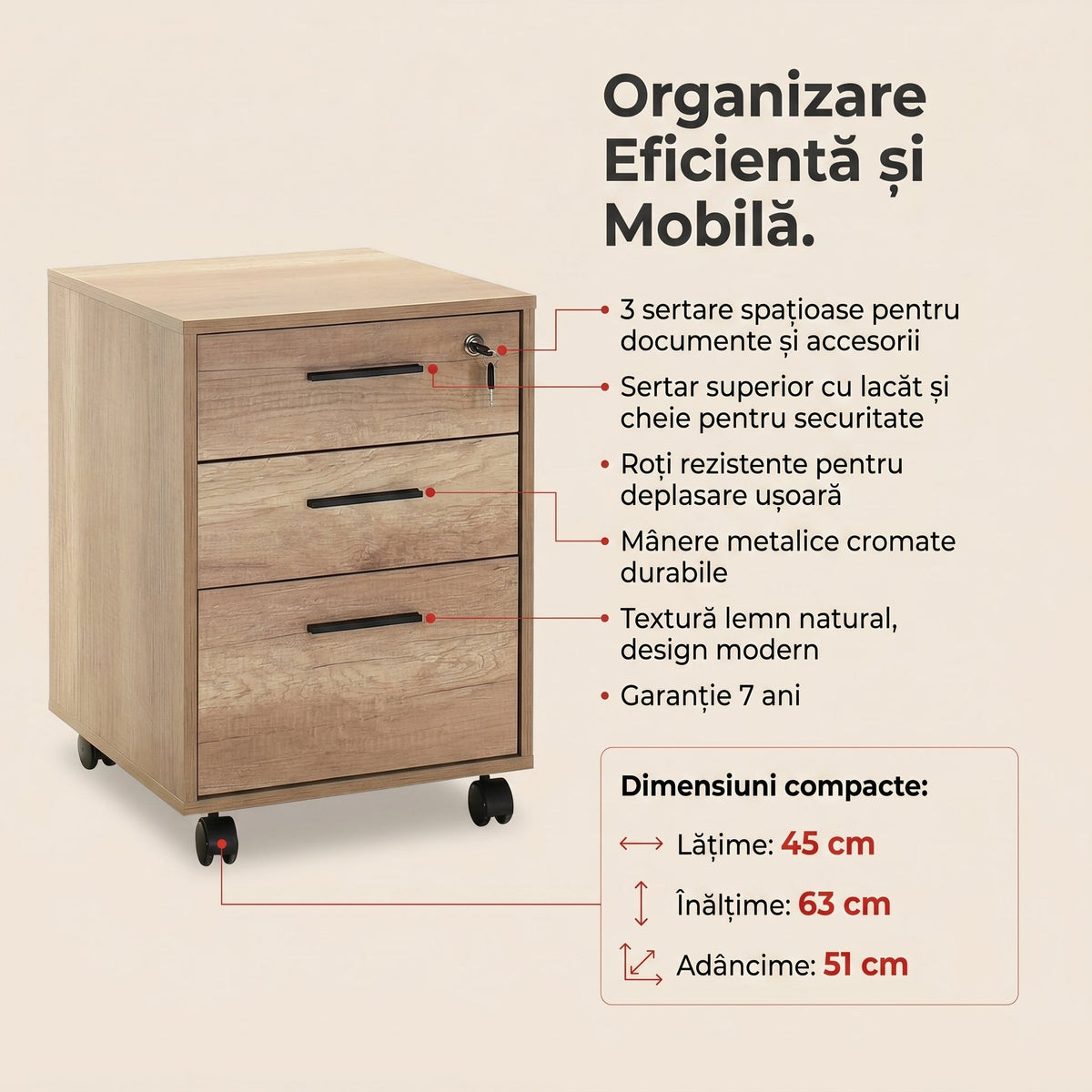 Corp Mobil Adore New York Rollbox Office, 3 Sertare, sertar cu cheie, 45 x 63 x 51 cm | SKU: NKS-530-TT-1