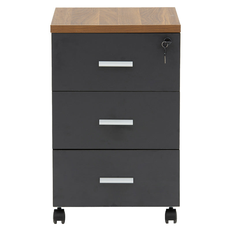 Corp mobil pe roti Oscar cu cheie, 3 sertare, nuc - antracit, 40x48x63 cm