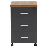 Corp mobil pe roti Oscar cu cheie, 3 sertare, nuc - antracit, 40x48x63 cm