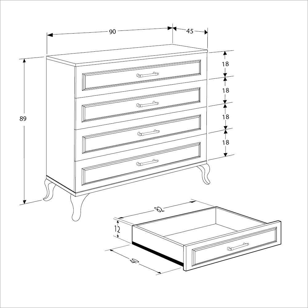Comoda SFN-1004-DD-1 Home Collection® Country, 4 sertare, Alb, 90x89x45 cm