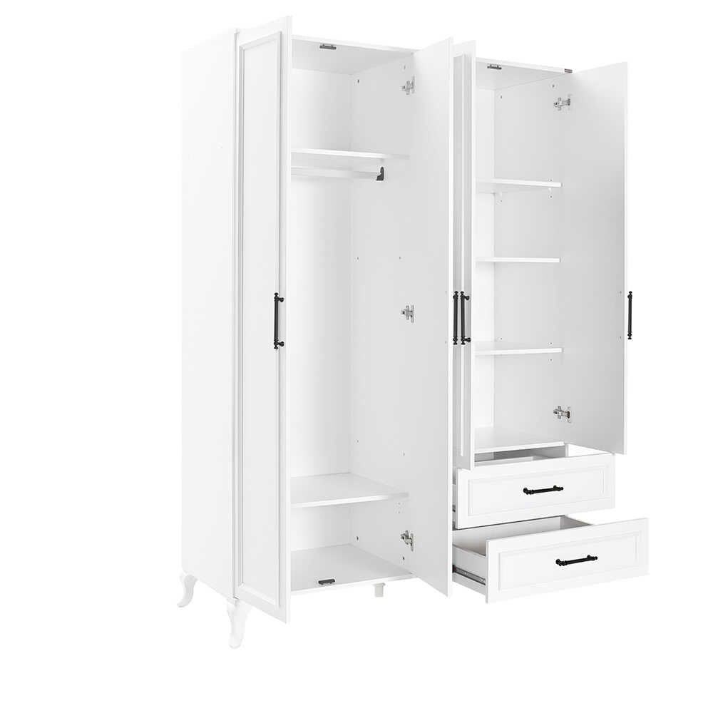 Dulap Haine GRD-1042-DD-3 Home Collection® Country, 4 usi cu 2 sertare, Alb, 137x199x51 cm
