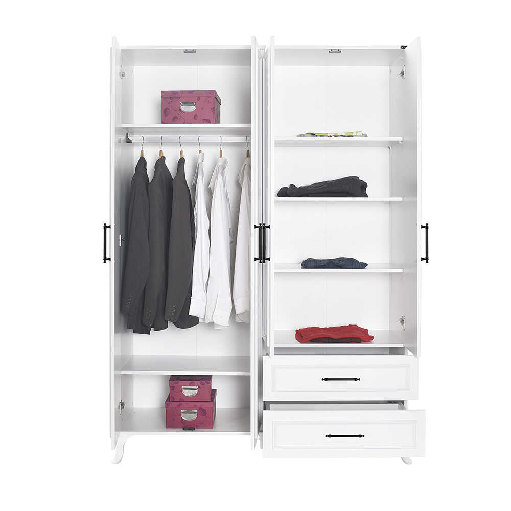 Dulap Haine GRD-1042-DD-3 Home Collection® Country, 4 usi cu 2 sertare, Alb, 137x199x51 cm