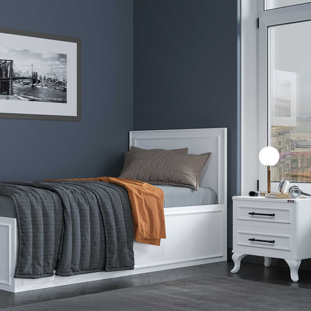 Pat de o persoana KRB-1010-DD-2 Home Collection® Country cu loc de depozitare, Alb, 105x105x205 cm