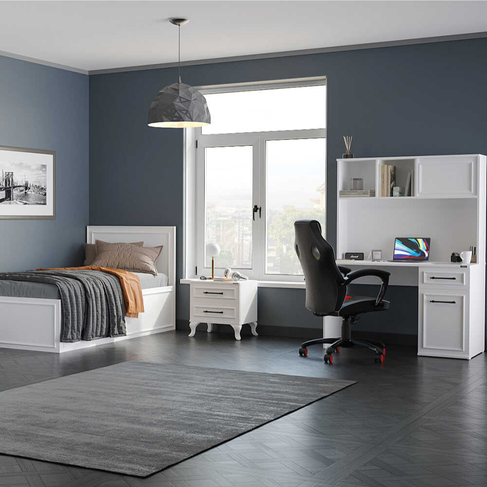 Pat de o persoana KRB-1010-DD-2 Home Collection® Country cu loc de depozitare, Alb, 105x105x205 cm