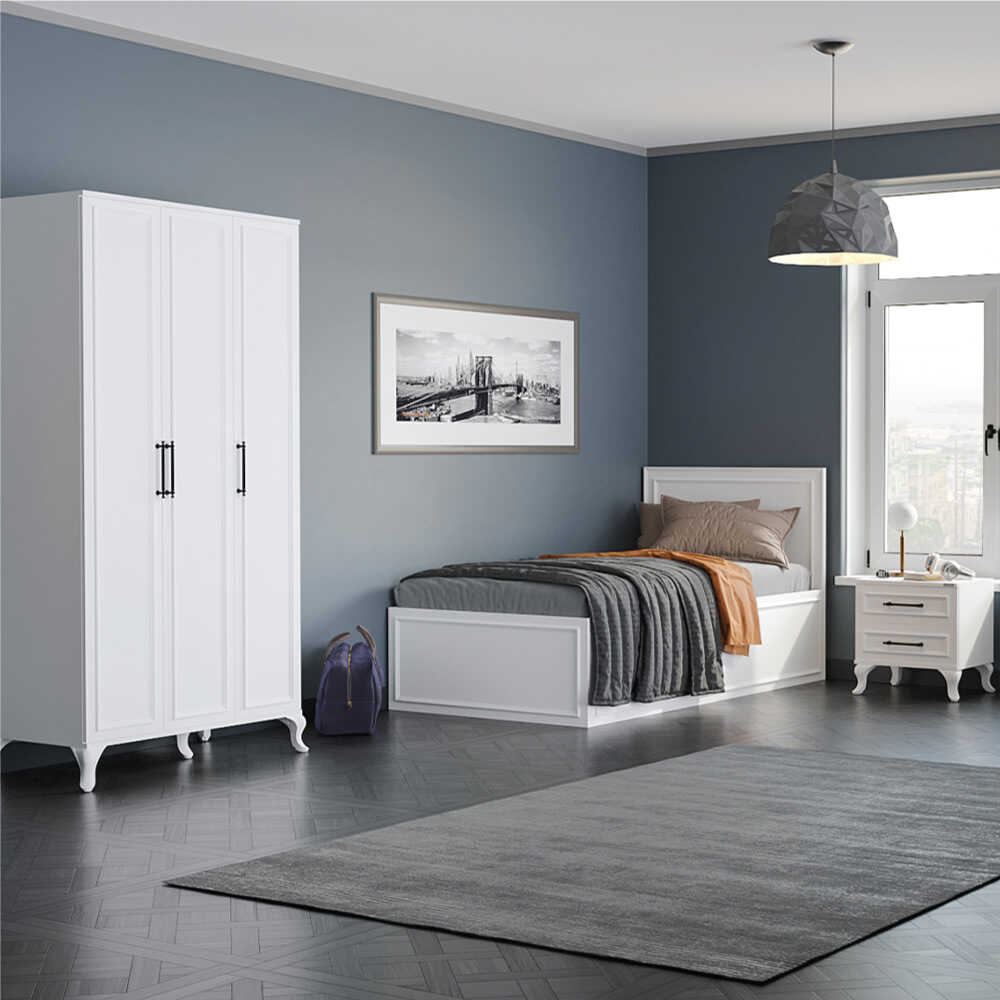 Pat de o persoana KRB-1010-DD-2 Home Collection® Country cu loc de depozitare, Alb, 105x105x205 cm