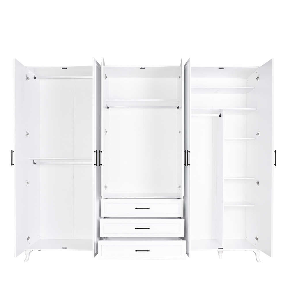 Dulap Haine GRD-1063-DD-5 Home Collection® Country, 6 usi cu 3 sertare, Alb, 240x224x62 cm