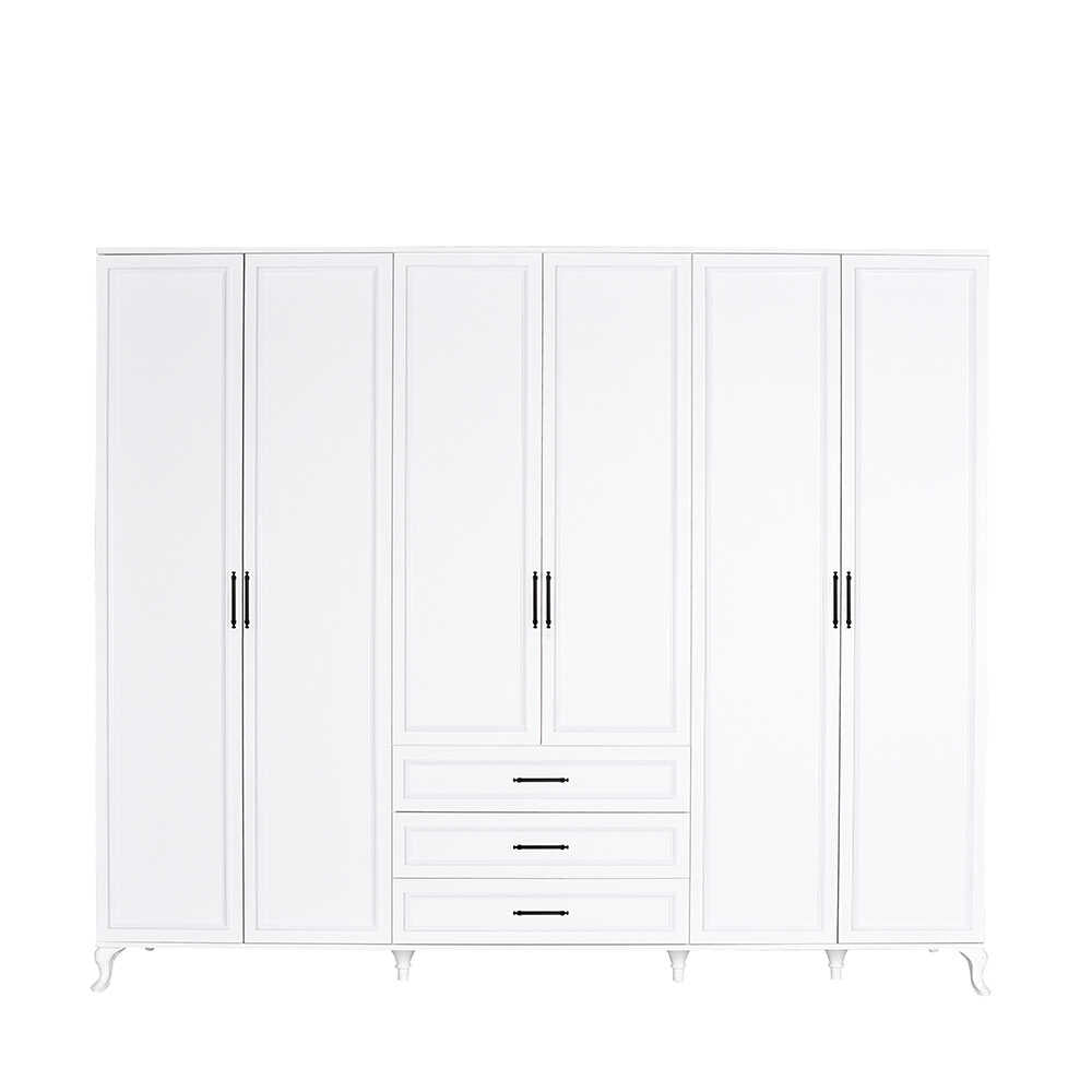 Dulap Haine GRD-1063-DD-5 Home Collection® Country, 6 usi cu 3 sertare, Alb, 240x224x62 cm