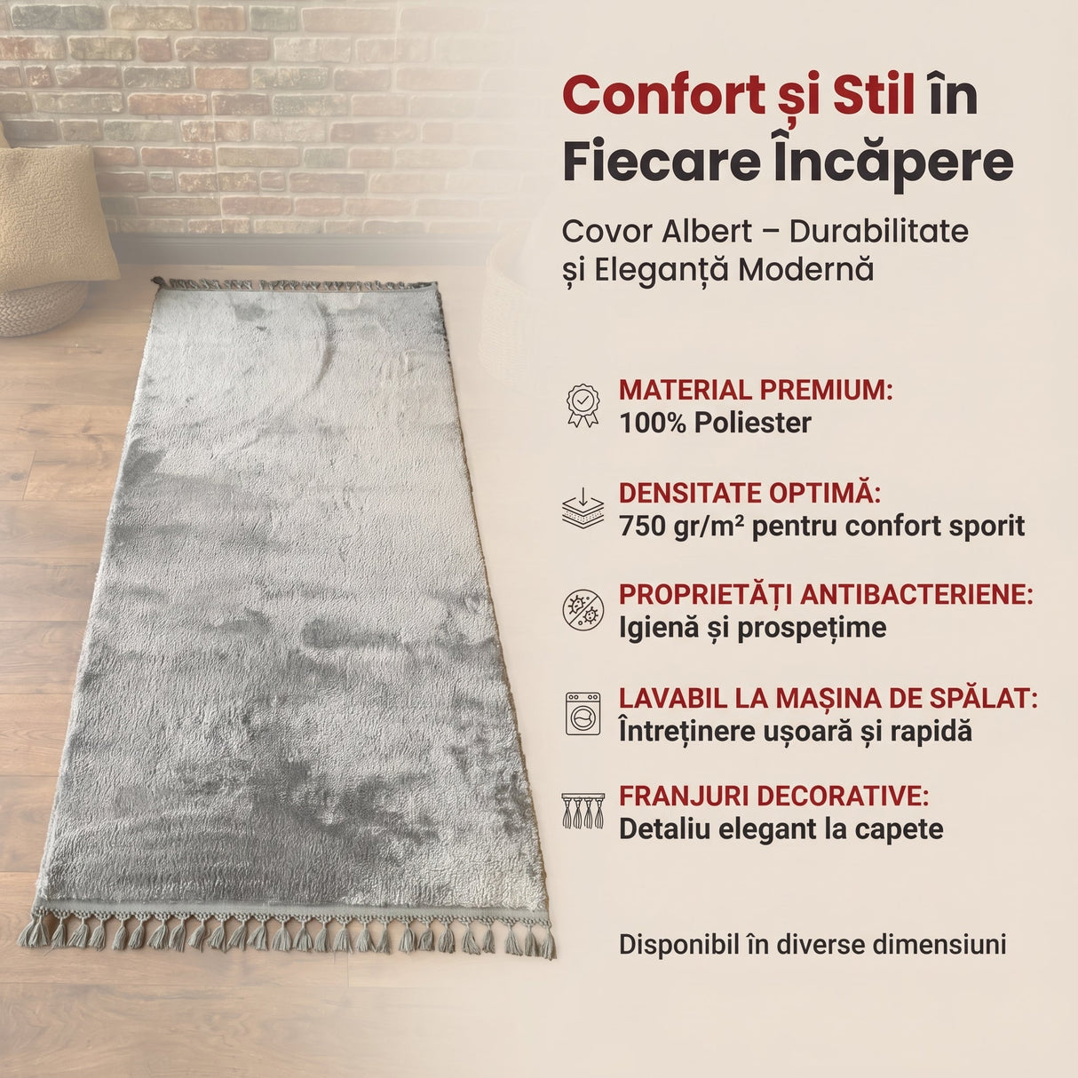 Covor Albert (diverse dimensiuni) - Gri / 60 x 100