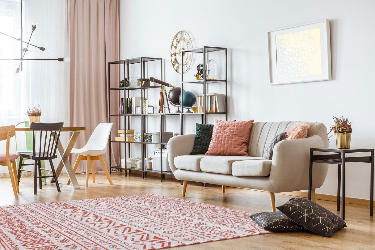 Covor de living / dormitor Maze Home Palma Lavabil, Gri - Rosu (diverse dimensiuni), 80x150 cm - Covor Maze Home PALMA, Grey Terra - Adorehome.ro - Covoare - Maze - PM 02 GREY TERRA _ 80*150