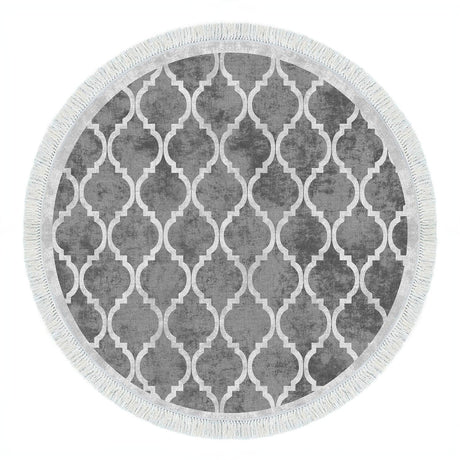 Covor de living / dormitor Rotund, Lavabil, Antiderapant, Gri, 100x100 cm