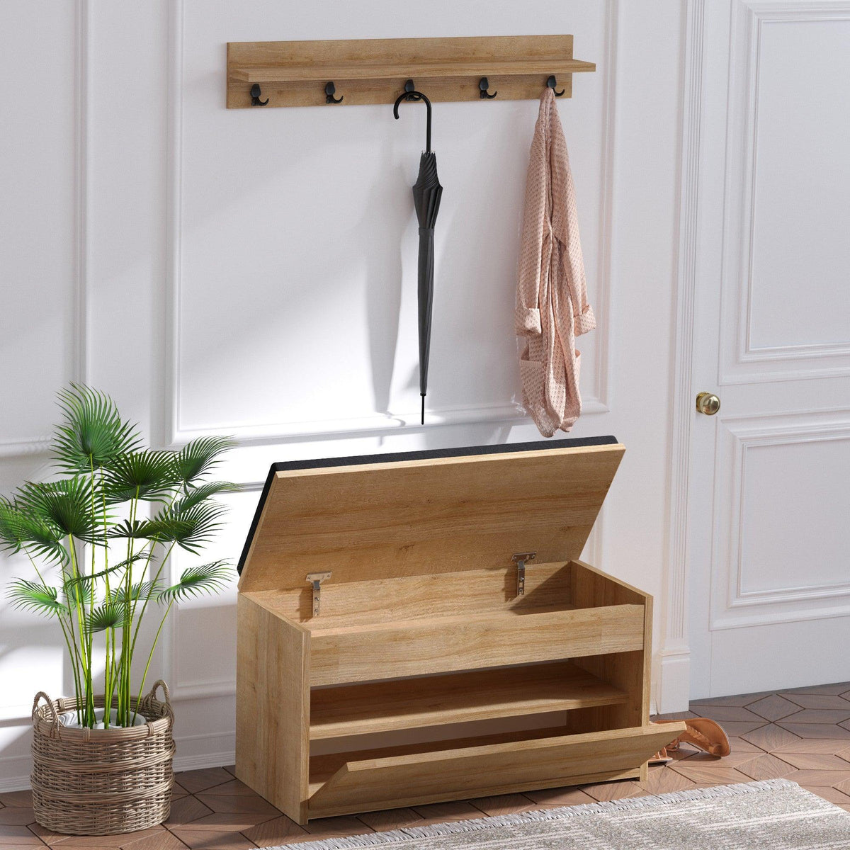 Cuier Boby cu bancuta, Stejar, 80 x 42 x 35 cm