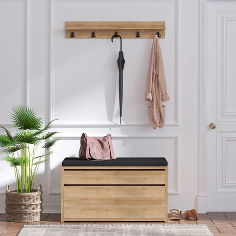 Cuier Boby cu bancuta pantofar, Stejar, 80x42x35 cm