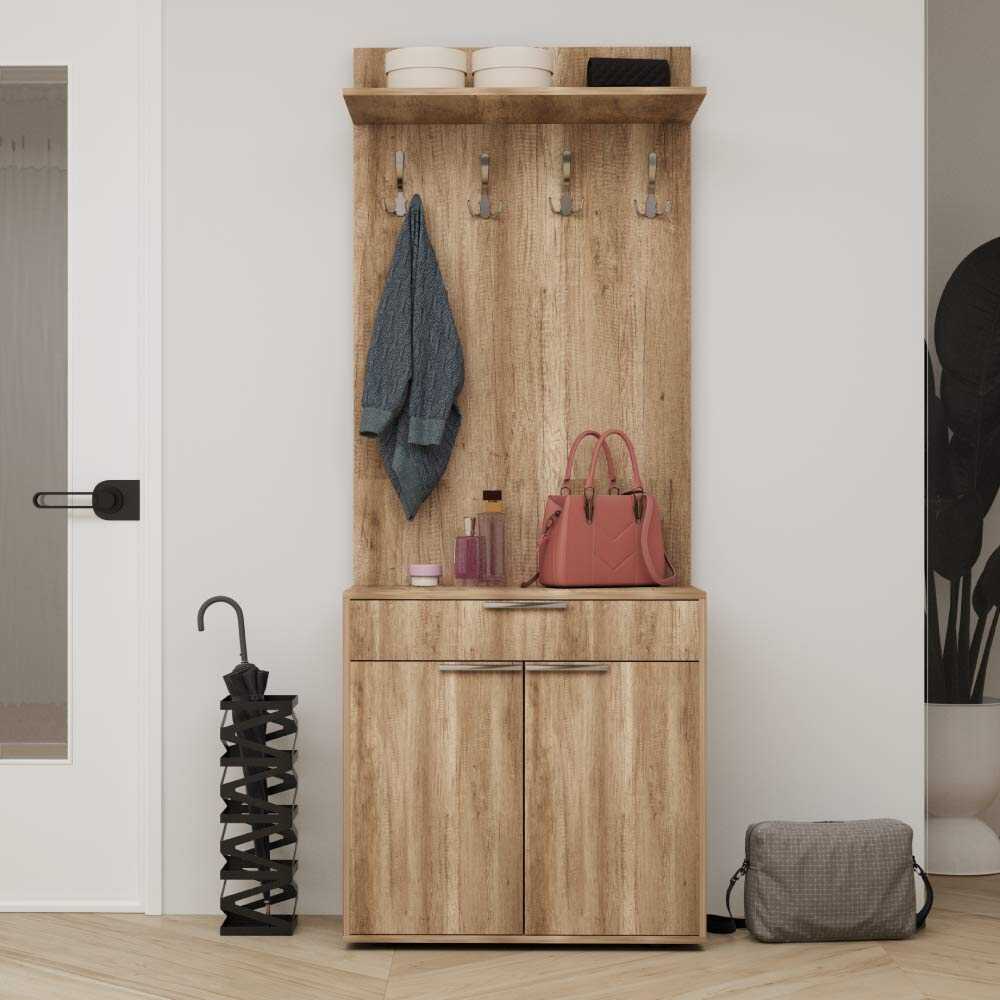 Cuier cu Pantofar PRT-521-BB-1 Home Collection® Porto Aero, cu Sertar, Alb - Natur, 73x187x36 cm - Natur | SKU: PRT-521-TT-1