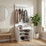 Cuier cu Pantofar PRT-521-BB-1 Home Collection® Porto Aero, cu Sertar, Alb - Natur, 73x187x36 cm - Alb | SKU: PRT-521-BB-1