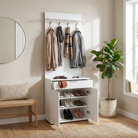 Cuier cu Pantofar PRT-521-BB-1 Home Collection® Porto Aero, cu Sertar, Alb - Natur, 73x187x36 cm