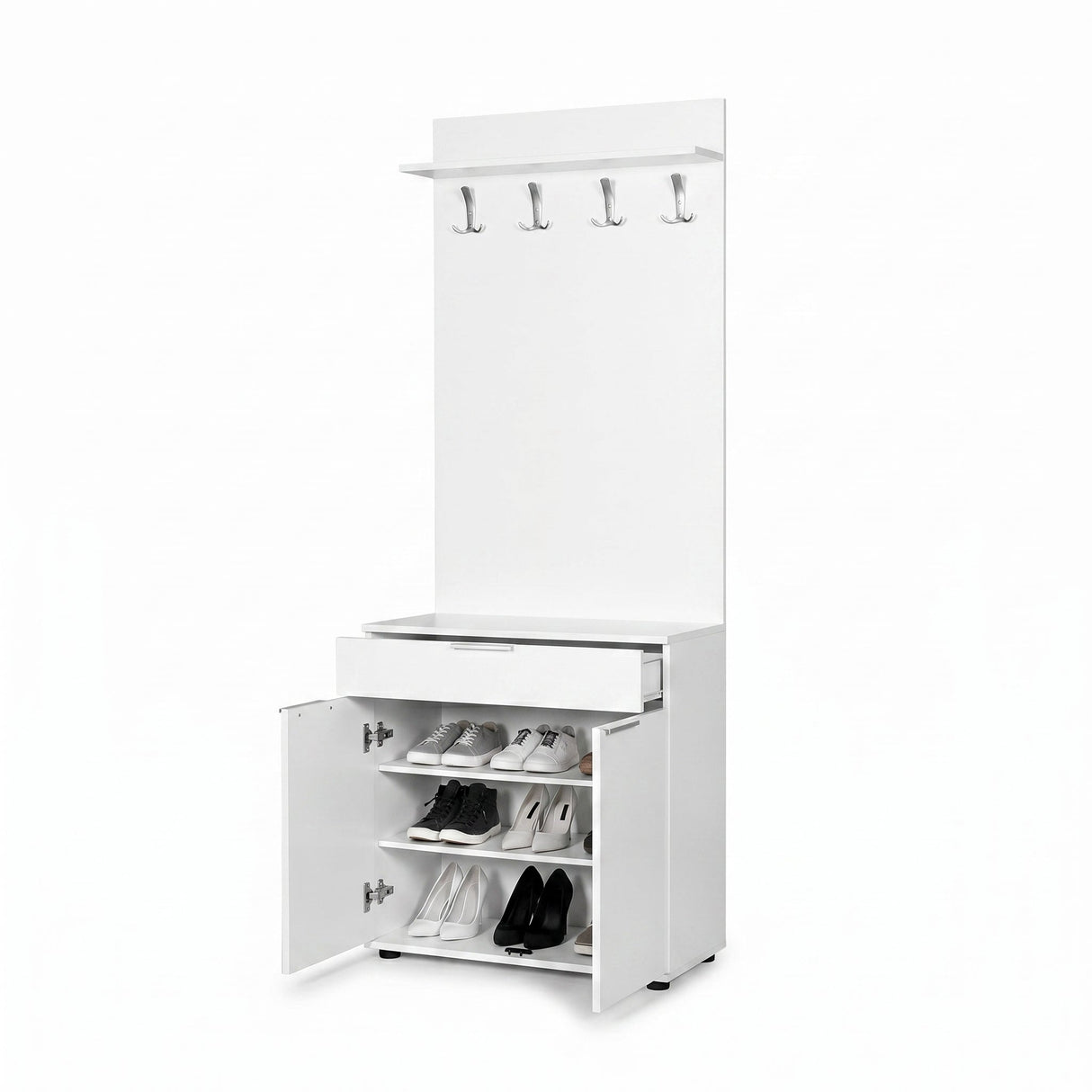 Cuier cu Pantofar PRT-521-BB-1 Home Collection® Porto Aero, cu Sertar, Alb - Natur, 73x187x36 cm - Alb | SKU: PRT-521-BB-1, PRT-521-TT-1