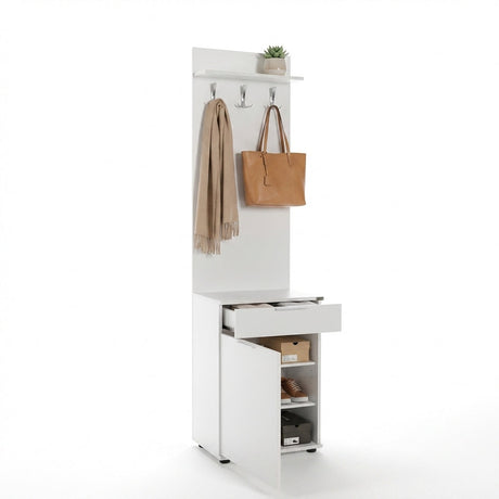 Cuier cu Pantofar PRT-511-BB-1 Home Collection® Porto Aero cu usa si sertar, Alb - Stejar, 52x187x36 cm