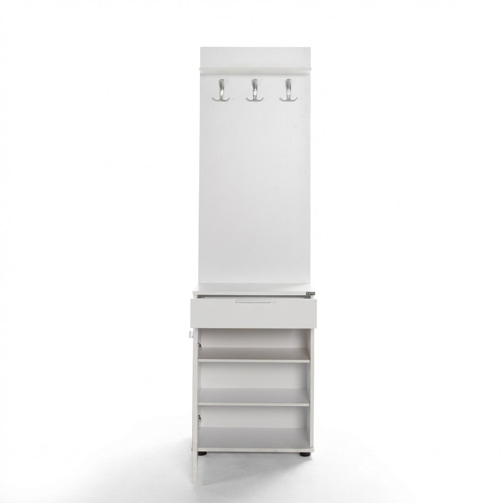 Cuier cu Pantofar PRT-511-BB-1 Home Collection® Porto Aero cu usa si sertar, Alb - Stejar, 52x187x36 cm - Alb | SKU: PRT-511-BB-1, PRT-511-FF-1