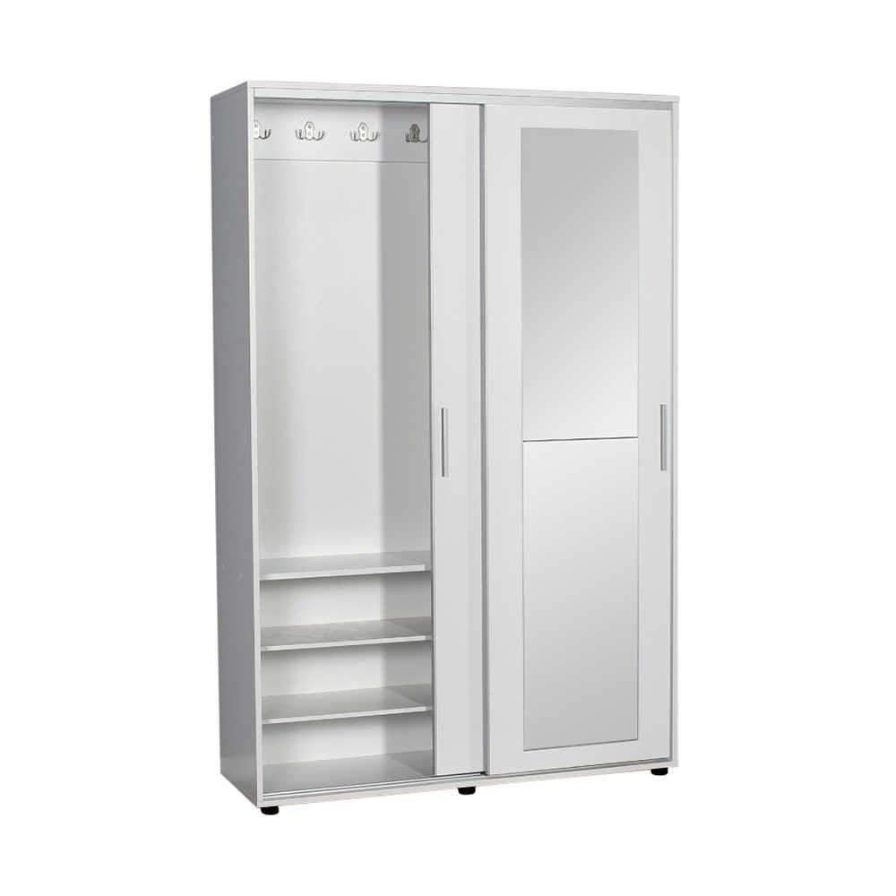 Cuier cu pantofar PRT-620-BB-3 Home Collection® Porto Maxi, 2 usi cu oglinda, 12 rafturi, capacitate 32 perechi incaltaminte, Alb - Natur, 120x187x40 cm - Alb | SKU: PRT-620-BB-3, PRT-620-TT-3