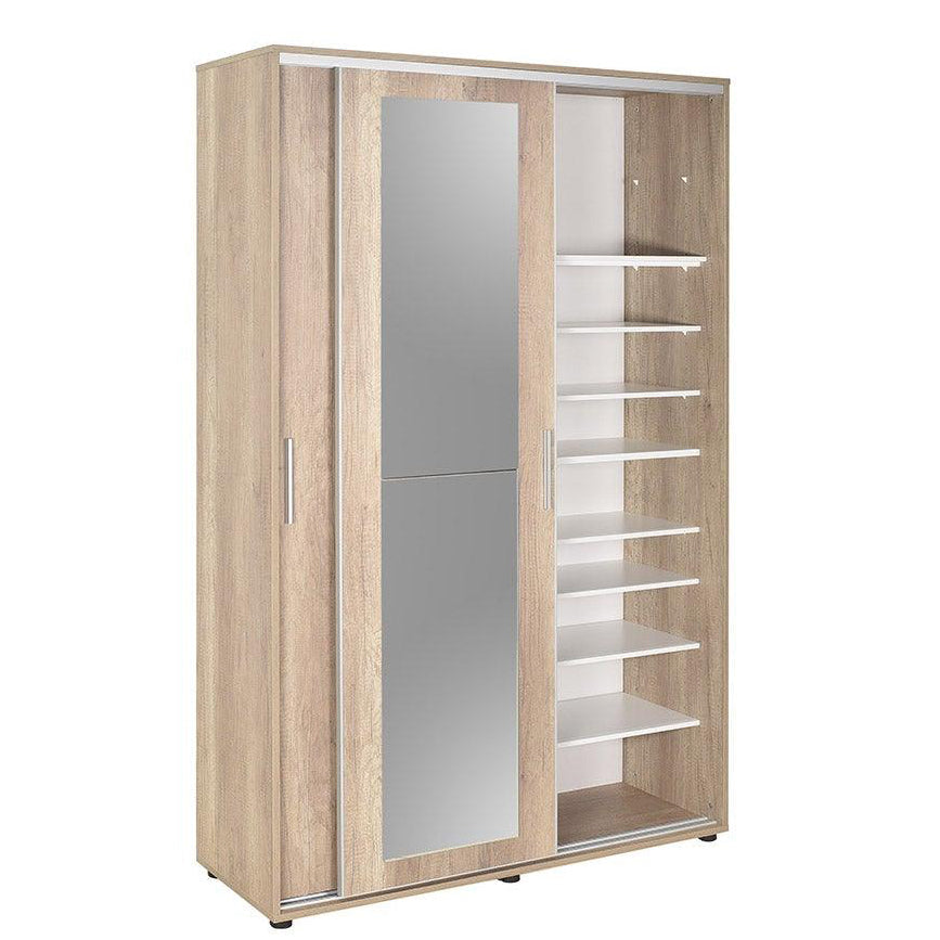 Cuier cu pantofar PRT-620-BB-3 Home Collection® Porto Maxi, 2 usi cu oglinda, 12 rafturi, capacitate 32 perechi incaltaminte, Alb - Natur, 120x187x40 cm - Natur | SKU: PRT-620-TT-3
