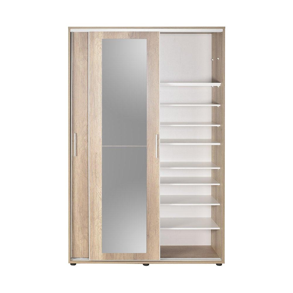 Cuier cu pantofar PRT-620-BB-3 Home Collection® Porto Maxi, 2 usi cu oglinda, 12 rafturi, capacitate 32 perechi incaltaminte, Alb - Natur, 120x187x40 cm - Natur | SKU: PRT-620-TT-3