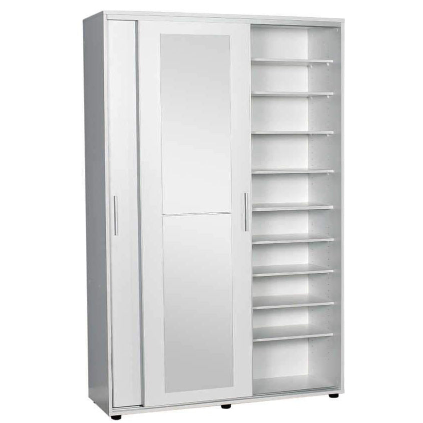 Cuier cu pantofar PRT-620-BB-3 Home Collection® Porto Maxi, 2 usi cu oglinda, 12 rafturi, capacitate 32 perechi incaltaminte, Alb - Natur, 120x187x40 cm - Alb | SKU: PRT-620-BB-3, PRT-620-TT-3