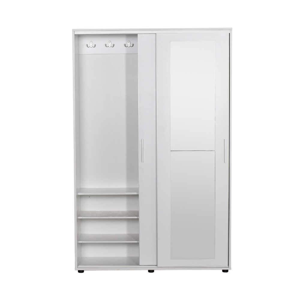 Cuier cu pantofar PRT-620-BB-3 Home Collection® Porto Maxi, 2 usi cu oglinda, 12 rafturi, capacitate 32 perechi incaltaminte, Alb - Natur, 120x187x40 cm - Alb | SKU: PRT-620-BB-3, PRT-620-TT-3