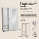 Cuier cu pantofar PRT-620-BB-3 Home Collection® Porto Maxi, 2 usi cu oglinda, 12 rafturi, capacitate 32 perechi incaltaminte, Alb - Natur, 120x187x40 cm - Alb | SKU: PRT-620-BB-3, PRT-620-TT-3