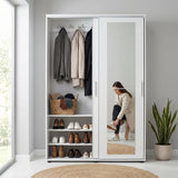 Cuier cu pantofar PRT-620-BB-3 Home Collection® Porto Maxi, 2 usi cu oglinda, 12 rafturi, capacitate 32 perechi incaltaminte, Alb - Natur, 120x187x40 cm - Alb | SKU: PRT-620-BB-3
