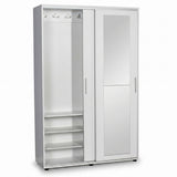 Cuier cu pantofar PRT-620-BB-3 Home Collection® Porto Maxi, 2 usi cu oglinda, 12 rafturi, capacitate 32 perechi incaltaminte, Alb - Natur, 120x187x40 cm - Alb | SKU: PRT-620-BB-3, PRT-620-TT-3