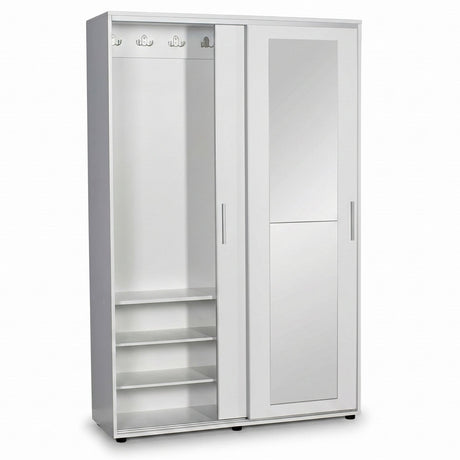 Cuier cu pantofar PRT-620-BB-3 Home Collection® Porto Maxi, 2 usi cu oglinda, 12 rafturi, capacitate 32 perechi incaltaminte, Alb - Natur, 120x187x40 cm