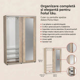 Cuier cu pantofar PRT-620-BB-3 Home Collection® Porto Maxi, 2 usi cu oglinda, 12 rafturi, capacitate 32 perechi incaltaminte, Alb - Natur, 120x187x40 cm - Natur | SKU: PRT-620-TT-3
