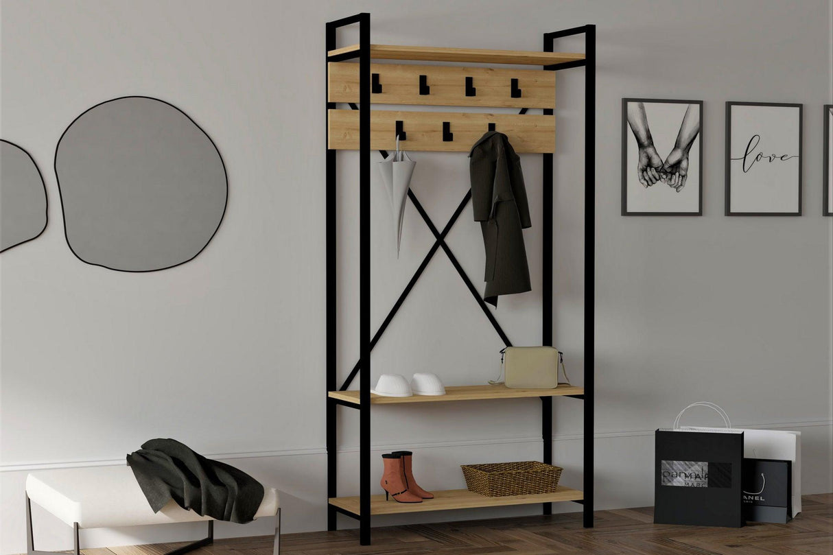 Cuier cu pantofar Alfa, Stejar, 90x180x34 cm