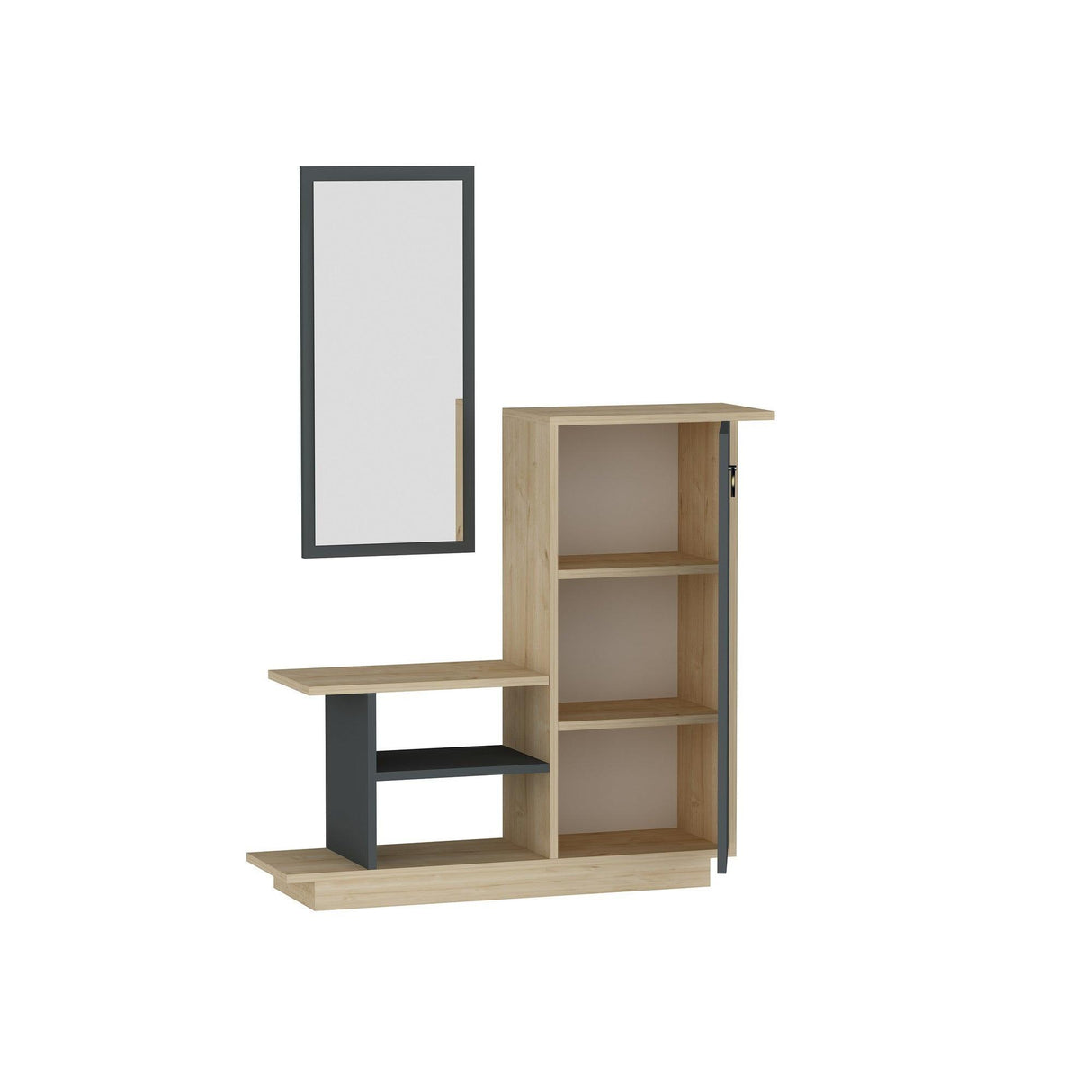 Cuier cu pantofar Asya cu Oglinda, Stejar, 80x90x30 cm