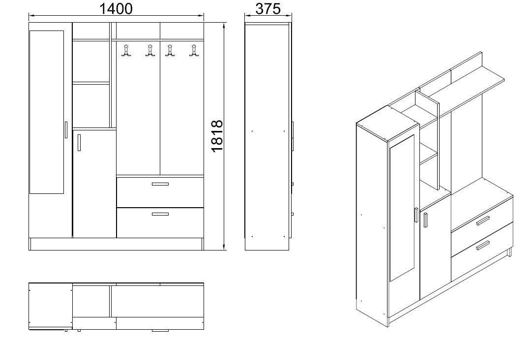 Cuier cu pantofar Cripsi, Alb - Crem, 140x182x37 cm - Stejar