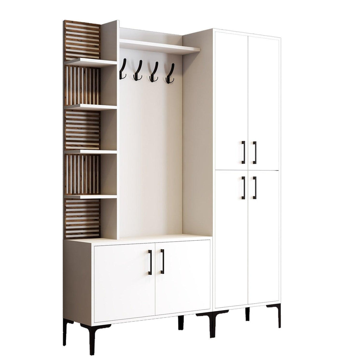 Cuier cu pantofar Casamob Hall Stand, Nuc, 60x35x200 cm - Alb