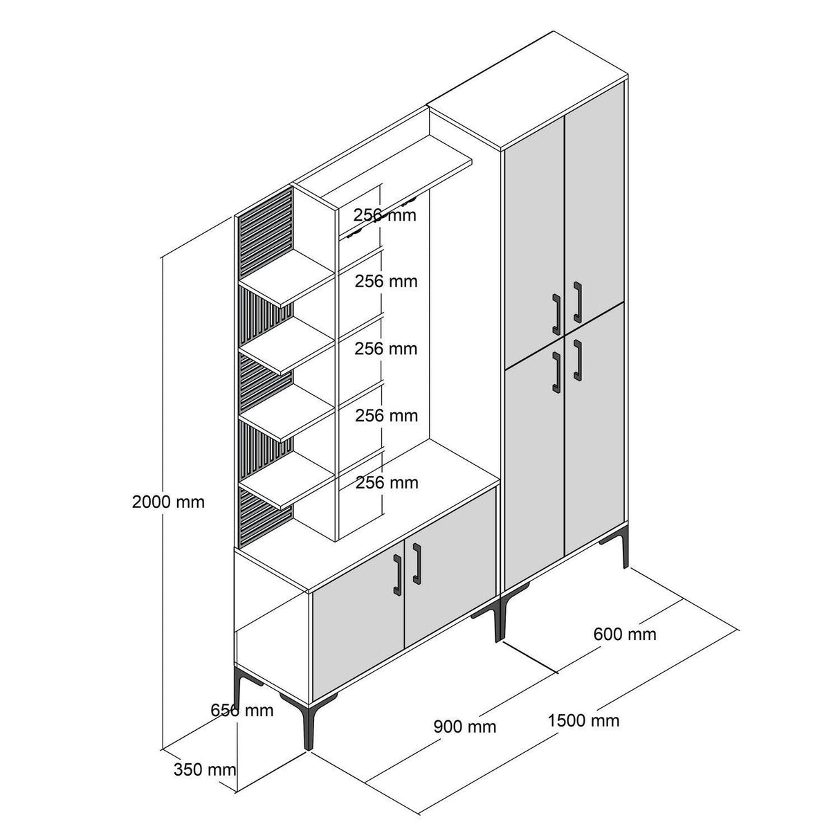 Cuier cu pantofar Casamob Hall Stand, Nuc, 60x35x200 cm - Alb