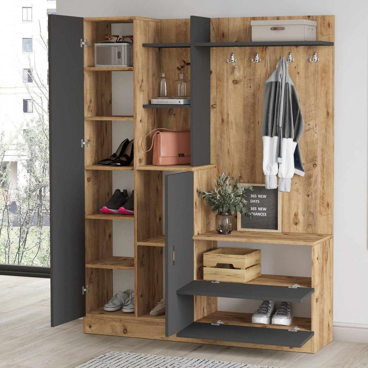 Cuier cu pantofar Cripsi, Alb - Crem, 140x182x37 cm - Crem