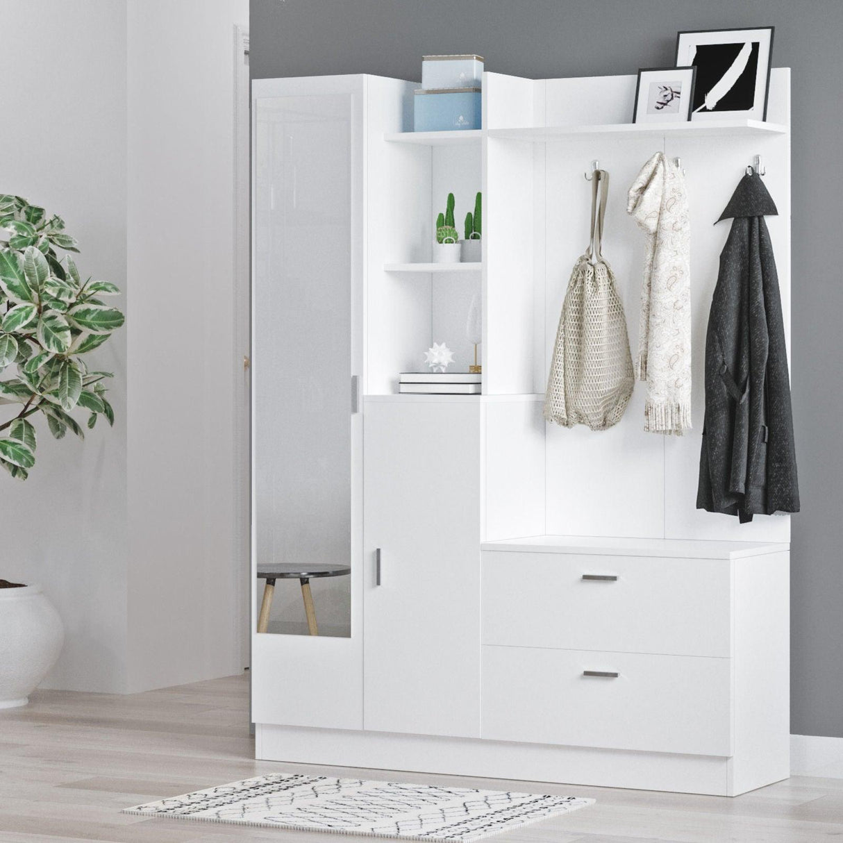 Cuier cu pantofar Cripsi, Alb - Crem, 140x182x37 cm - Alb
