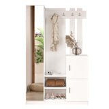 Cuier cu pantofar Fistik cu oglinda si 2 compartimente, Alb, 114x180x35 cm