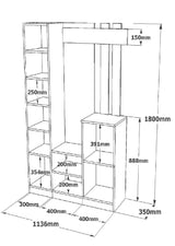 Cuier cu pantofar Fistik cu oglinda si 2 compartimente, Alb, 114x180x35 cm