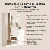 Cuier cu pantofar Fistik cu oglinda si 2 compartimente, Alb, 114x180x35 cm