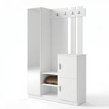 Cuier cu pantofar Fistik cu oglinda si 2 compartimente, Alb, 114x180x35 cm