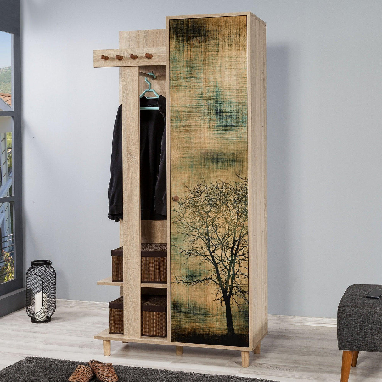 Cuier cu pantofar Garmanto 90 - 200 Hall Stand 7, Stejar Sonoma, 90x36x192 cm