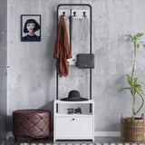 Cuier cu pantofar Molly cu 3 Rafturi si Sertar, Alb - Nuc, 50x170x35 cm - Alb