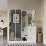 Cuier cu pantofar Rulidash cu Oglinda, Alb, 148x180x38 cm