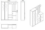 Cuier cu pantofar Rulidash cu Oglinda, Alb, 148x180x38 cm