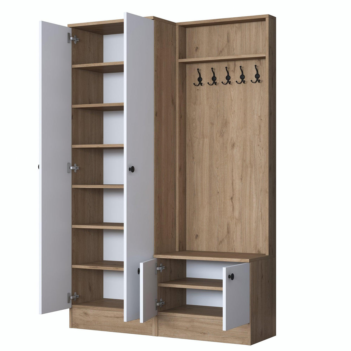 Cuier cu pantofar Belhanda cu 4 usi, Alb, 120x183x37 cm